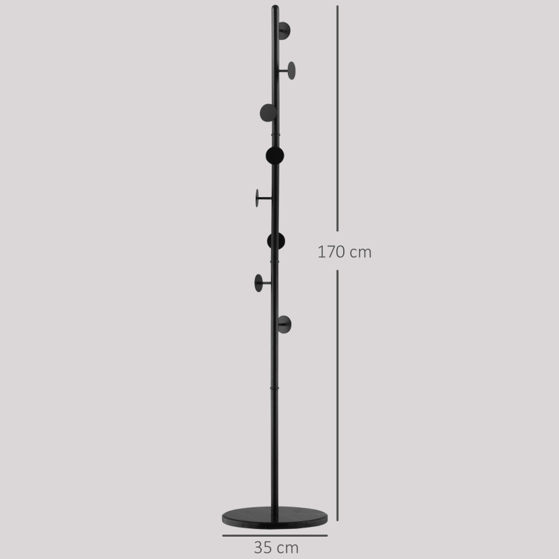 HOMCOM Coat Rack, Free Standing Hat Stand with 8 Hooks for Clothes, Hats, Steel Coat Stand with Marble Base for Entryway, Bedroom, Black