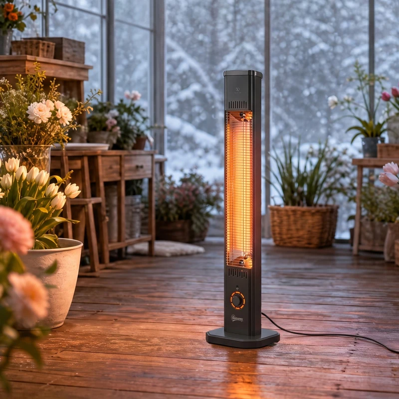 Outsunny Calefactor Infrarrojos Terraza de Pie o Pared 2000 W con Mando 9 Niveles Calor Temporizador Apagado Inclinación Funda