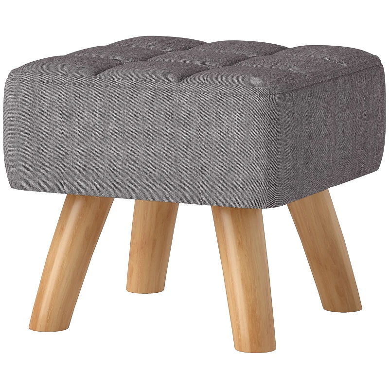 HOMCOM Fußhocker mit Polsterung, Leinenoptik, Holzbeine, bis 110 kg belastbar, Grau(m-11)