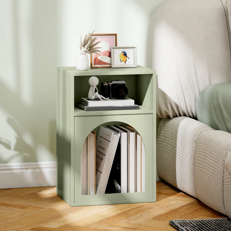 HOMCOM Mesilla de Noche Estrecha con 2 Compartimentos Abiertos Diseño en Forma de Arco 40x30x60 cm Verde