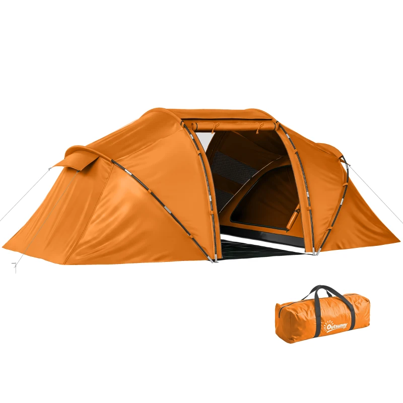 Outsunny Tunnelzelt für 4 Personen, Campingzelt mit Tür, Bodenplane, 2000mm wasserdicht Orange