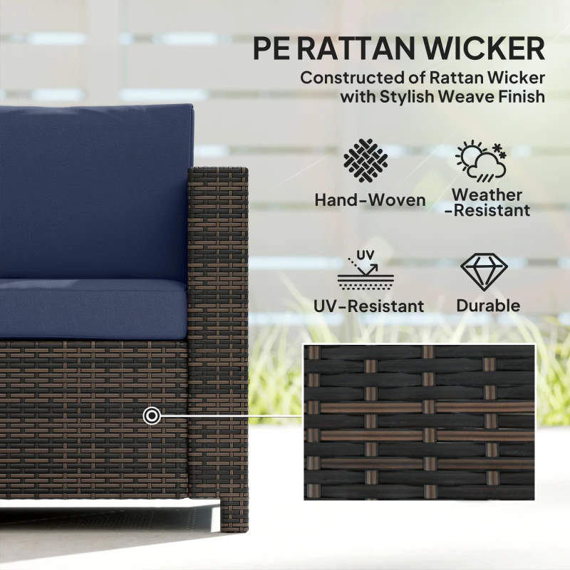 Outsunny 3-Seater Weather Resistant Outdoor Garden Rattan Sofa Dark Blue