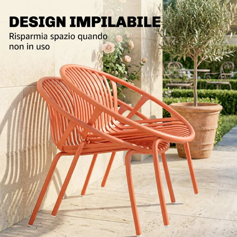 Outsunny Set Bistrot 3 Pezzi, Arredo Esterno Compatto in Metallo, Rosso Mattone