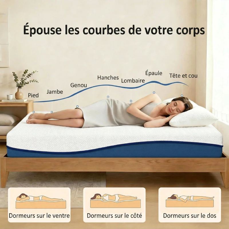 HOMCOM Matelas 90x190cm, matelas 1 personnes, mousse à mémoire de forme au thé vert, housse amovible lavable, fermeté moyenne