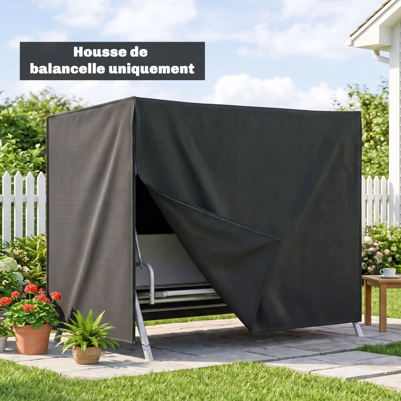 Outsunny Housse de Protection balancelle de Jardin 3 places, bâche étanche et anti-UV 420D, dim. 2,20L x 1,25l x 1,72H m PE Noir