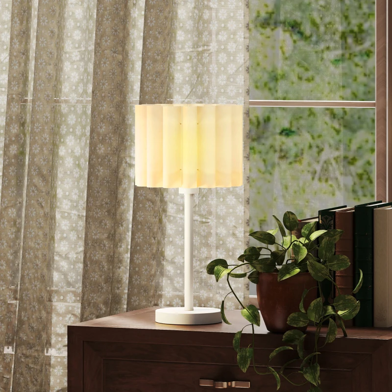 HOMCOM Tischlampe im Retro-Stil, Nachttischlampe, Kunststoff-Schirm, Knopfschalter, Weiß