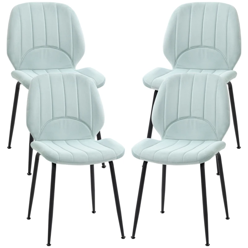 HOMCOM Lot de 4 chaises de salle à manger en velours avec dossier assise rembourrée et pieds en acier vert noir