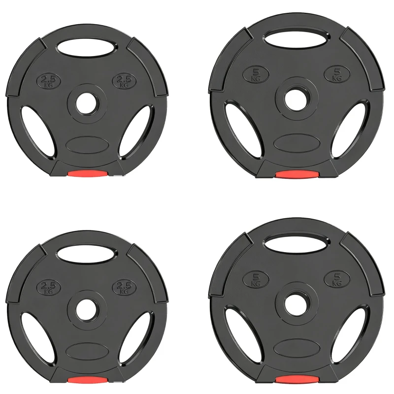 SPORTNOW Disques de poids, plaques de poids 2 x 5 kg et 2 x 2,5 kg, à trois poignées avec trous de Ø 25 mm, noir