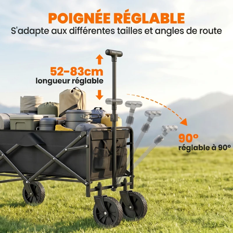 Outsunny Chariot de Jardin Pliable 4 Roues bâche Amovible poignée télescopique Inclinaison réglable Plateau Pliable noir