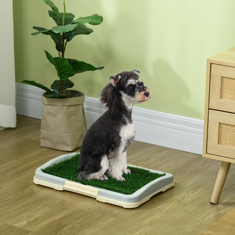 PawHut Puppy Training Pad, Indoor Portable Puppy Pad, with Artificial Grass, Grid, Panel, Tray, 46.5 x 34cm