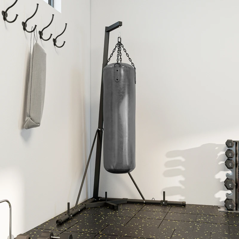 SPORTNOW Soporte para Saco de Boxeo Plegable con Altura Ajustable para Entrenamiento en Casa Carga 60 kg 170x90x182-225 cm Negro