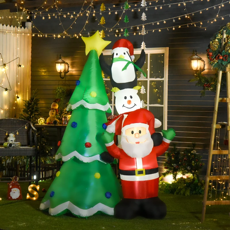HOMCOM Albero di Natale Gonfiabile Gigante 243cm con Luci a Led e Babbo Natale, Decorazione Natalizia da Esterno Impermeabile