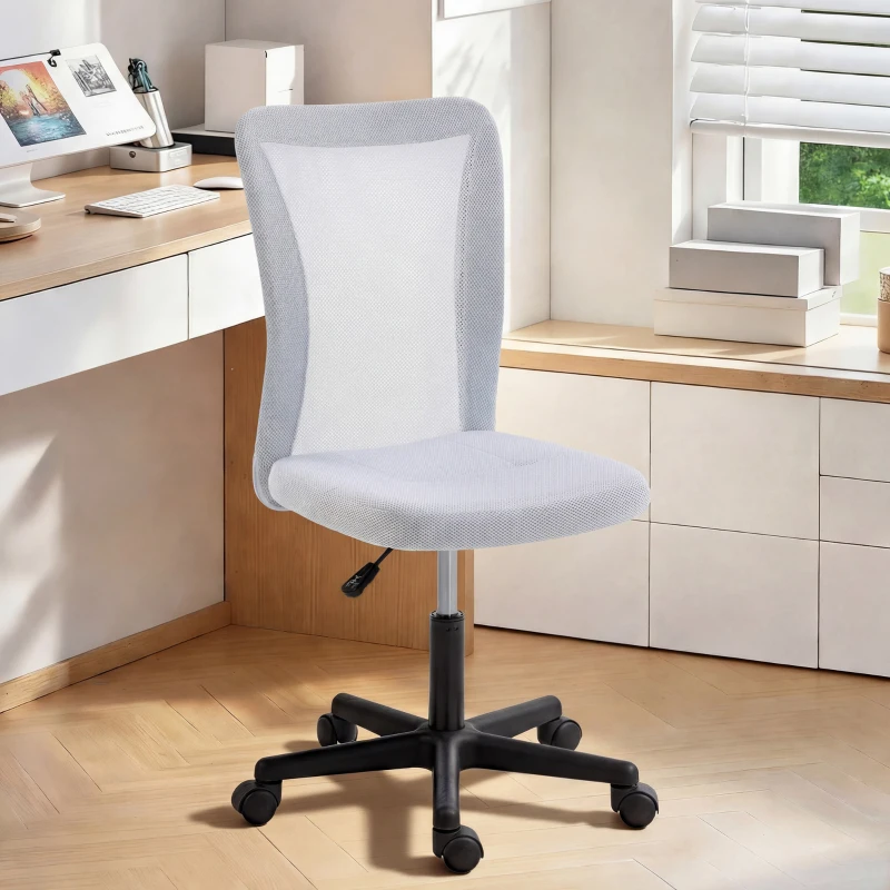 Vinsetto Mesh Office Chair Armless Swivel Executive Computer Desk Chair Adjustable Height Wheels White