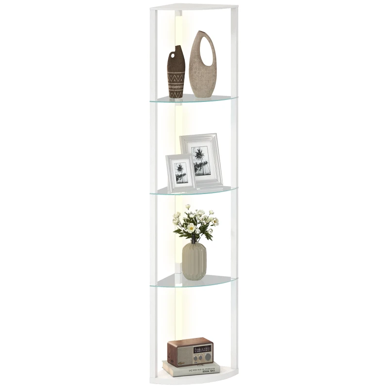 HOMCOM LED Floor Lamp with Shelves, Dimmable Standing Lamp with Foot Switch for Living Room, Bedroom, White
