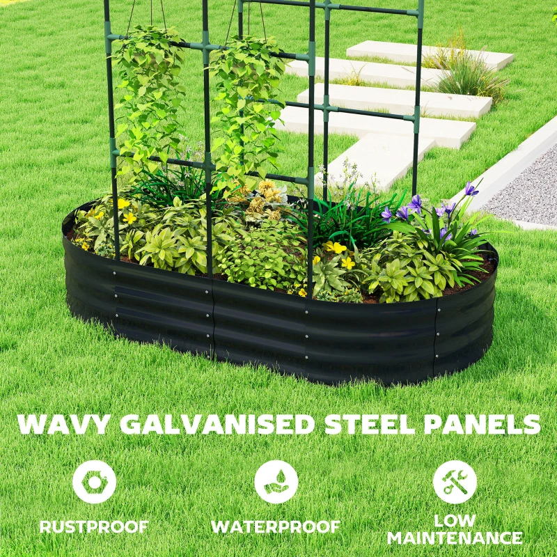 Outsunny Galvanised Raised Garden Bed with Arched Trellis, 5 x 3 x 6ft Metal Raised Bed for Garden with Open Bottom, Dark Grey