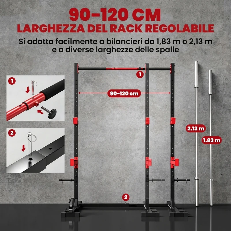 SPORTNOW Power Cage Rack Squat 500 kg con Barra Trazioni e Larghezza Regolabile