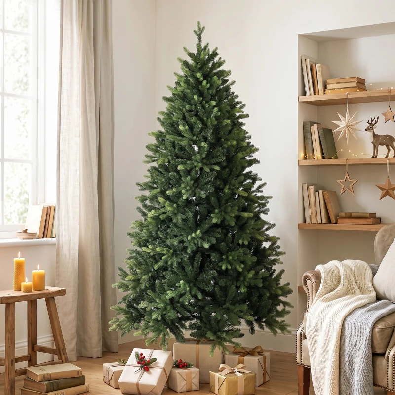 HOMCOM Artificial Christmas Tree, Hinged Xmas Tree with 2419 PE & PVC Branch Tips, 6ft, Green