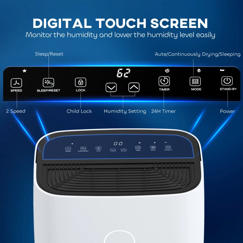 HOMCOM 16L/Day Portable Dehumidifier for Home, with LED Screen, Sleep Mode, 24H Timer, Electric Air Dehumidifier for Damp Laundry Bedroom Basement