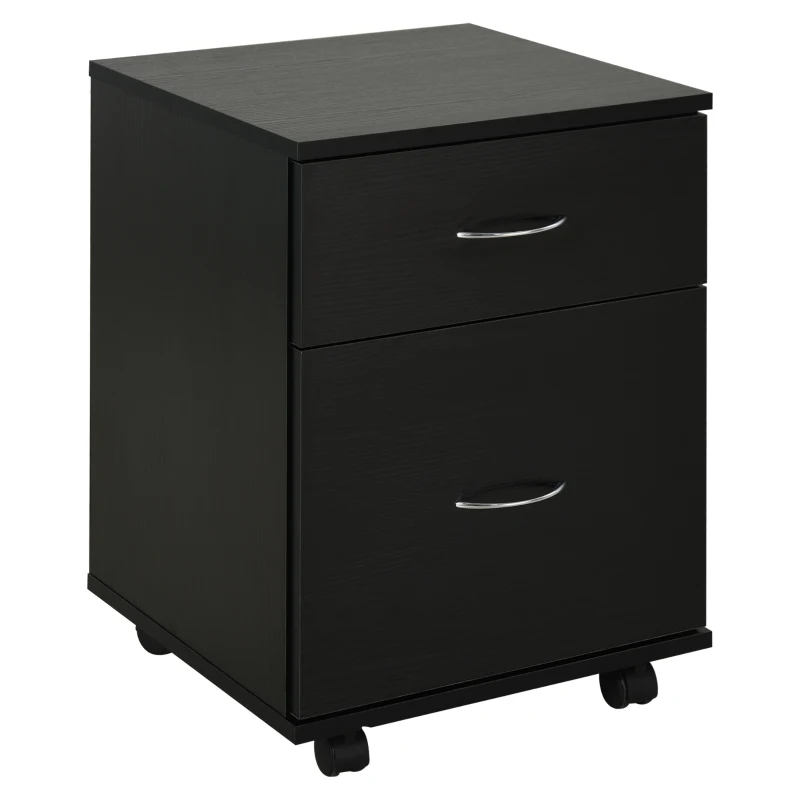 HOMCOM Cajonera de Oficina y Hogar tipo Archivador de Madera Móvil con Ruedas y 2 Cajones 41x39x58cm Negro