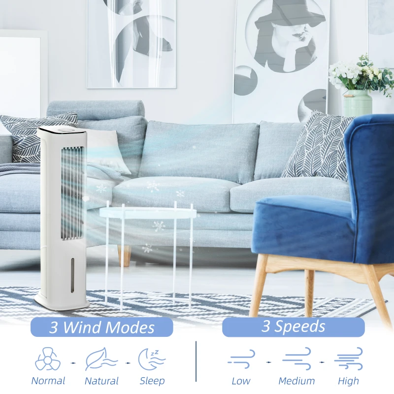 HOMCOM Evaporative Air Cooler, 5L Water Tank Oscillating Ice Cooling Fan with 3 Modes, 3 Speeds, 10H Timer, Detachable & Washable Filter, LED Display & Remote Control and Oscillation, White