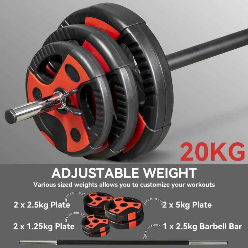 SPORTNOW 20kg Adjustable Barbell Weights Set for Home Gym, Strength Training(m-4)