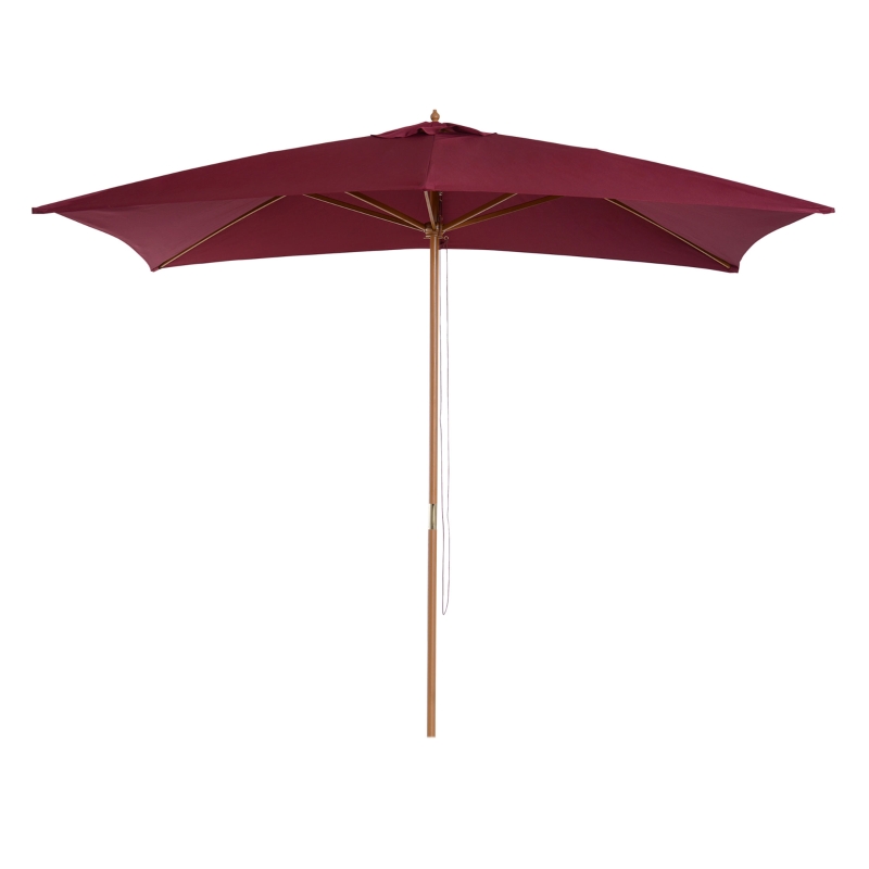 Outsunny Parasol Droit parasol de jardin rectangulaire Bois Polyester Haute densité 3 x 2 m Rouge Bordeaux