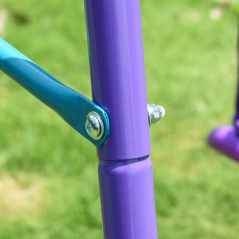 Outsunny Portique balancoire exterieur 3 en 1 avec 1 balançoire face à face et 2 sièges de balancelle, pour enfants 3+ans, violet