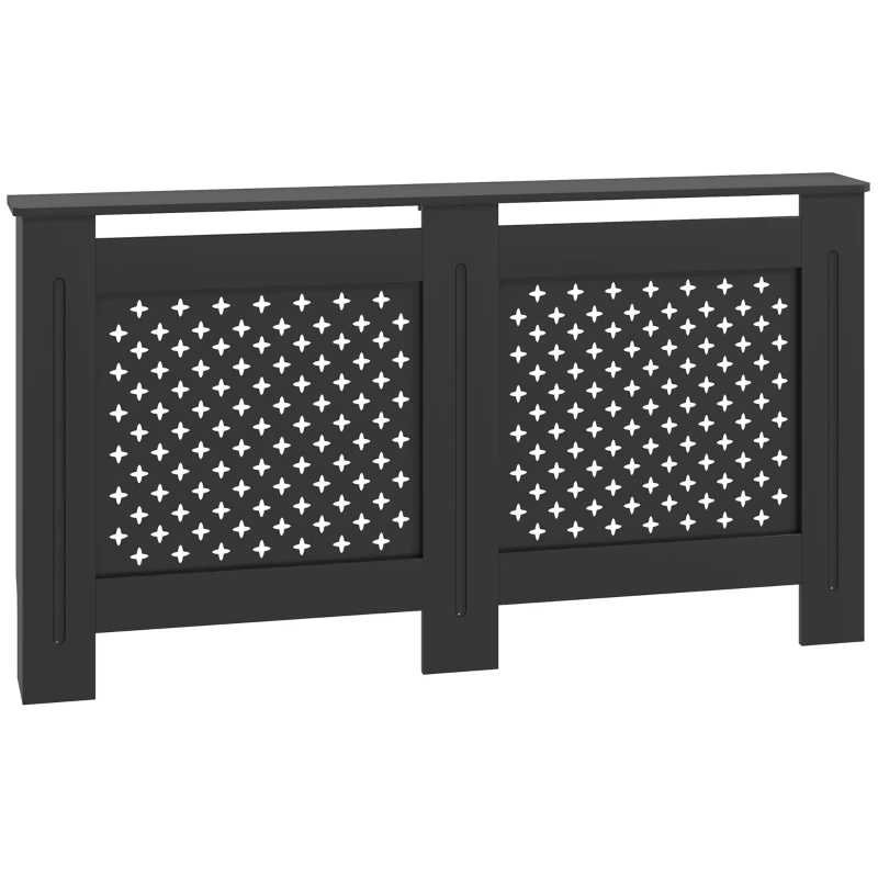 HOMCOM Masca pentru calorifere din lemn MDF, traforată cu model cruciulițe, cu raft și fixare pe perete, 152x19x82 cm, negru(m-11)