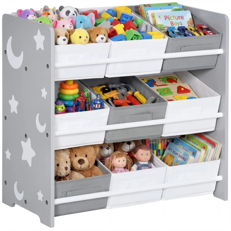 ZONEKIZ Kids Storage Rack, with Nine Removable Baskets, for Nursery, Bedroom, Playroom - Grey
