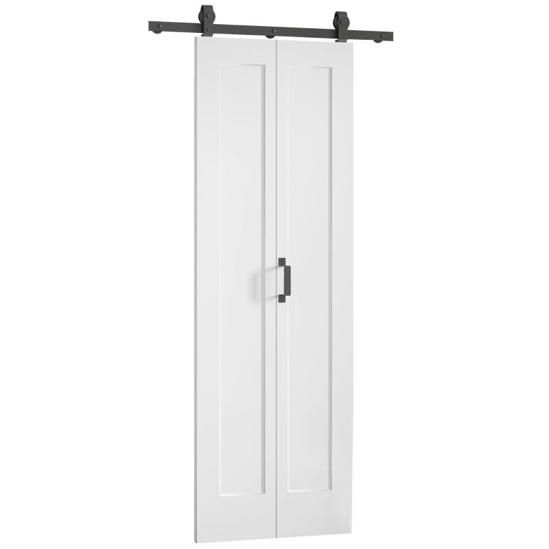 HOMCOM Slide Door, 70cm Modern Sliding Door Set Kit with Steel Rail, White