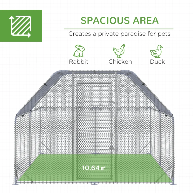 PawHut Chicken Run with Roof, Walk-In Chicken Coop Outdoor for 10-12 Chickens, Hen House Duck Pen, 2.8 x 3.8 x 2 m