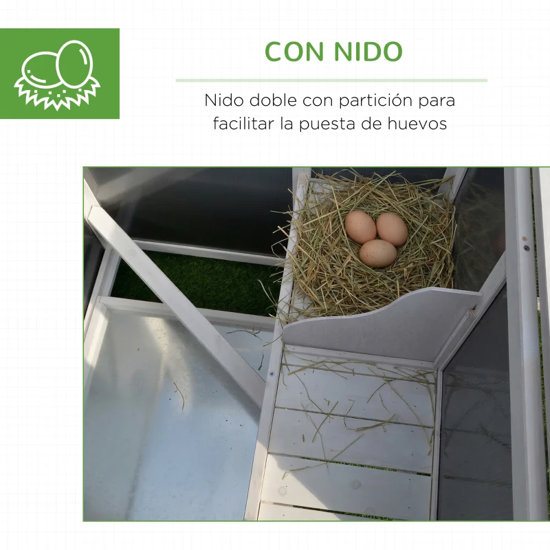 PawHut Gallinero Exterior Madera con Corredor Techo Abatible y Bandeja Extraíble Jaula para Gallinas Animales Pequeños Pollo 160x75x80cm