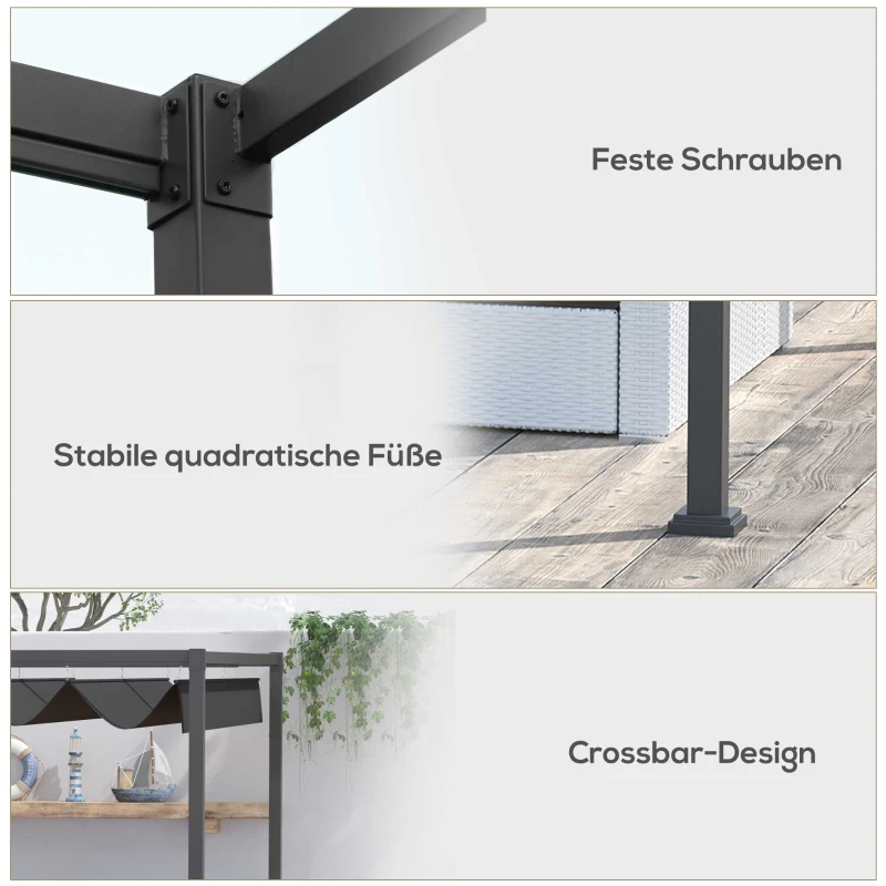 Outsunny Pergola ca. 3x2m Garten Pavillon Terrassendachung Metall Freistehender Gartenpavillon mit Verstellbares Dach, UV Schutz, Sonnenschutz für Terrasse und Garten, Schwarz+Grau