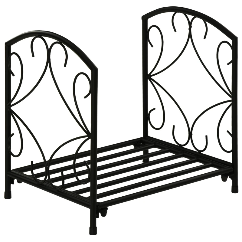 Outsunny Estante para Leña 39,5x31,5x39,5 cm Soporte para Leña Metálico Leñero Interior y Exterior con Rejilla y Base Elevada Diseño Vintage Carga Máx. 50 kg Negro