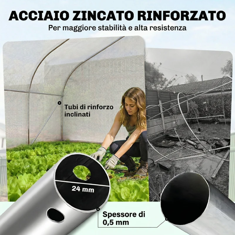 Outsunny Serra da Giardino 4x3m a Tunnel con Copertura in PE, Porta e 8 Finestre Avvolgibili, Bianco