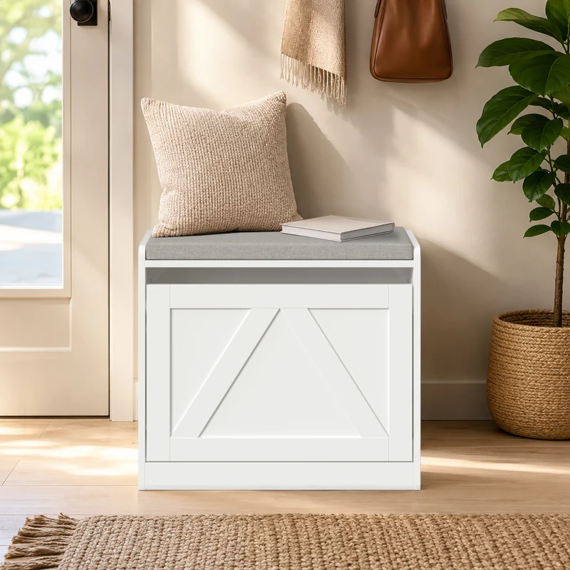 HOMCOM Schuhbank mit Klappfach, 60x30x52 cm, Weiß