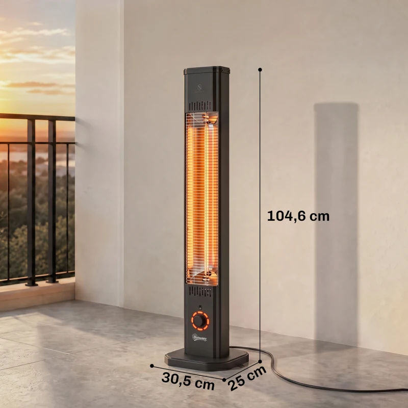 Outsunny Calefactor Infrarrojos Terraza de Pie o Pared 2000 W con Mando 9 Niveles Calor Temporizador Apagado Inclinación Funda