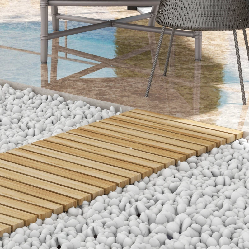 Outsunny Camino de Jardín de Madera 120x38 cm Pasarela Recta Enrollable para Exteriores Resistente a la Intemperie Natural