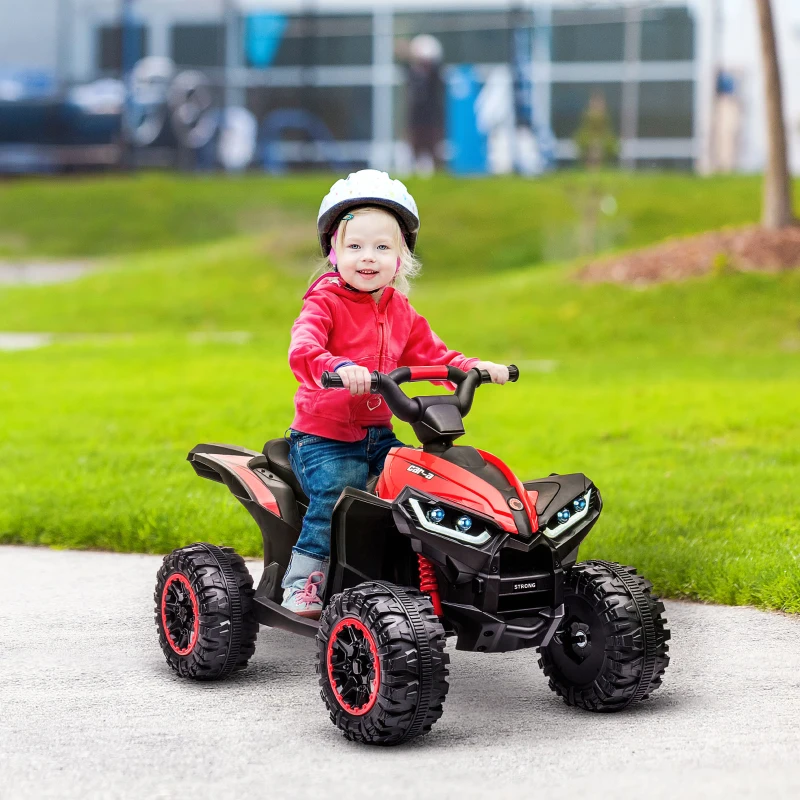 HOMCOM Quad Elettrico per Bambini 12V, 2 Velocità, Ruote Larghe con Clacson e Fari LED, Età 3-5 Anni, Rosso