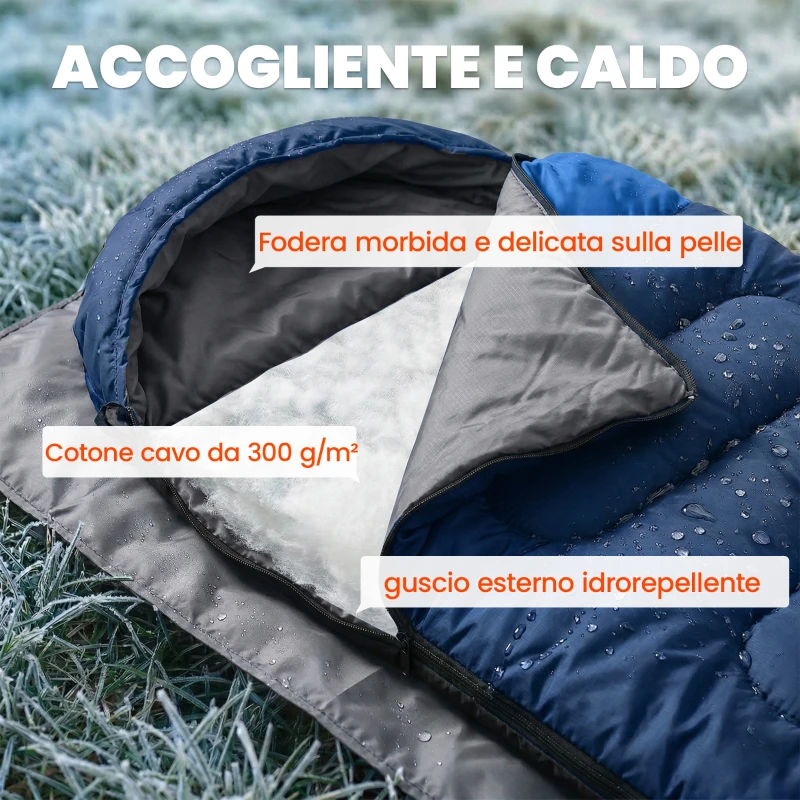 Outsunny Sacco a Pelo per Adulti, Leggero e Compatto, Blu Navy