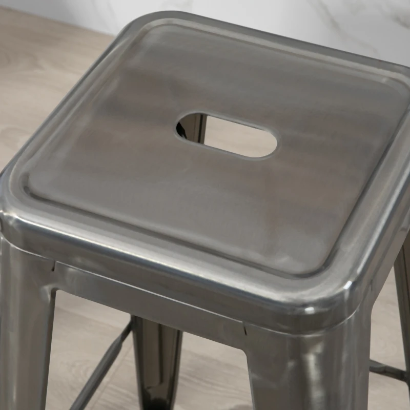 HOMCOM Set 4 Scaune de Bar din Oțel cu Suport pentru Picioare, Argintiu