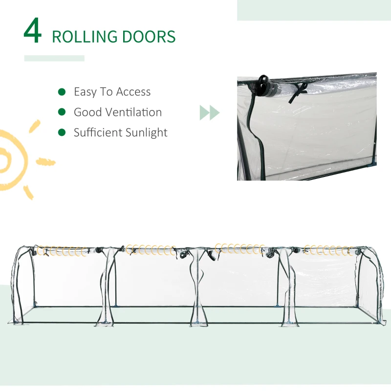 Outsunny Mini Greenhouse - Small Polytunnel Green House with Doors that Zip, Steel Frame for Garden and Backyard, 395 x 100 x 80 cm, Clear