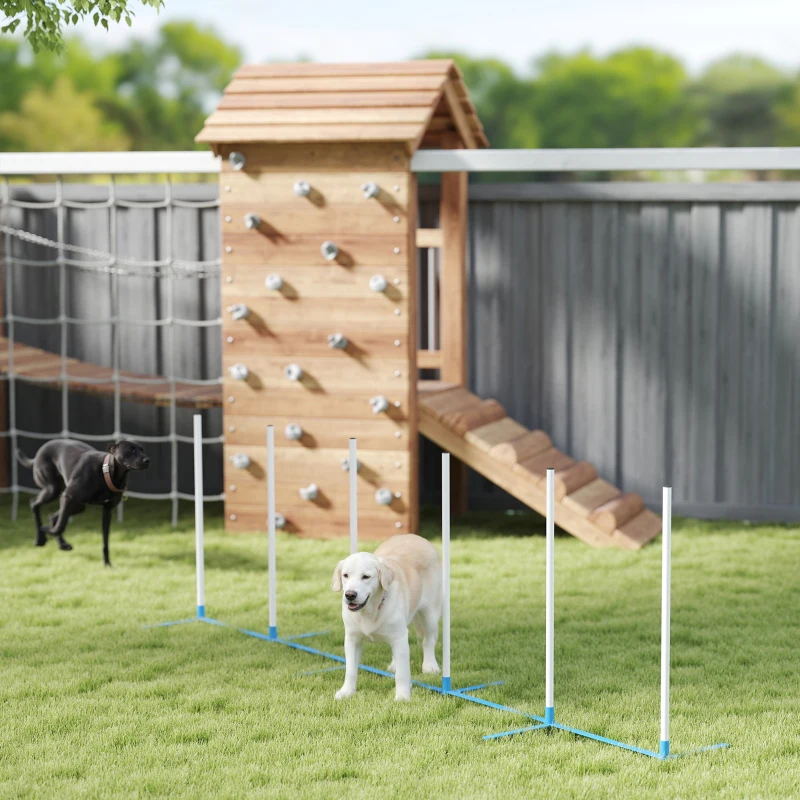 PawHut Dog Agility Equipment Training Adjustable Obstacle Course Set with 6 Weaves Poles Storage Bag for Pet Outdoor Games Exercise