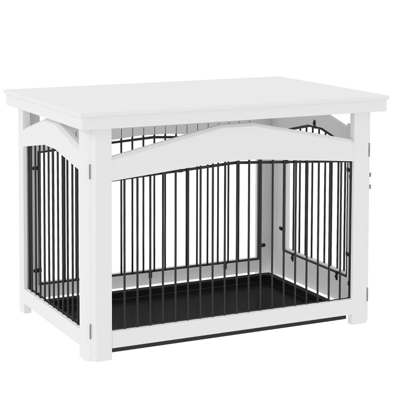 PawHut Cage pour chien 3 en 1 table d'appoint parc pour chien plateau amovible pour chien moyenne 82,5 x 57,5 ​​x 59,5 cm blanc