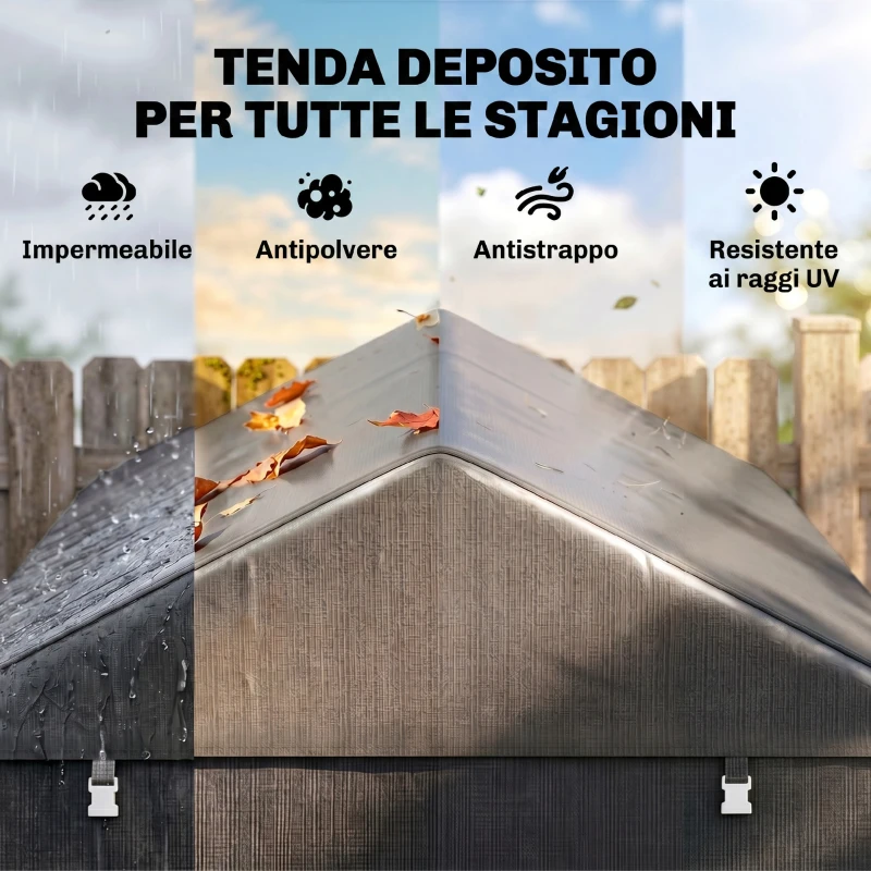 Outsunny Carpa para Herramientas Bicicletas y Motos 1,6x2,2x1,7 m con 2 Habitaciones Puerta con Cremallera Impermeable Gris