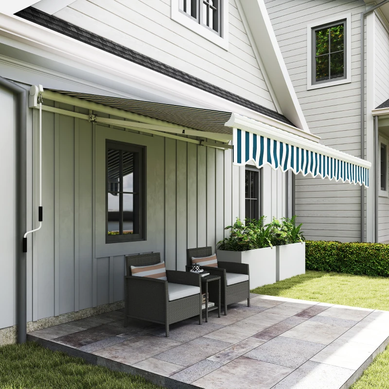 Outsunny Copertină Retractabilă cu Brațe, Acționare Manuală, din Metal și Aluminiu, 4x2,5m, Verde și Alb