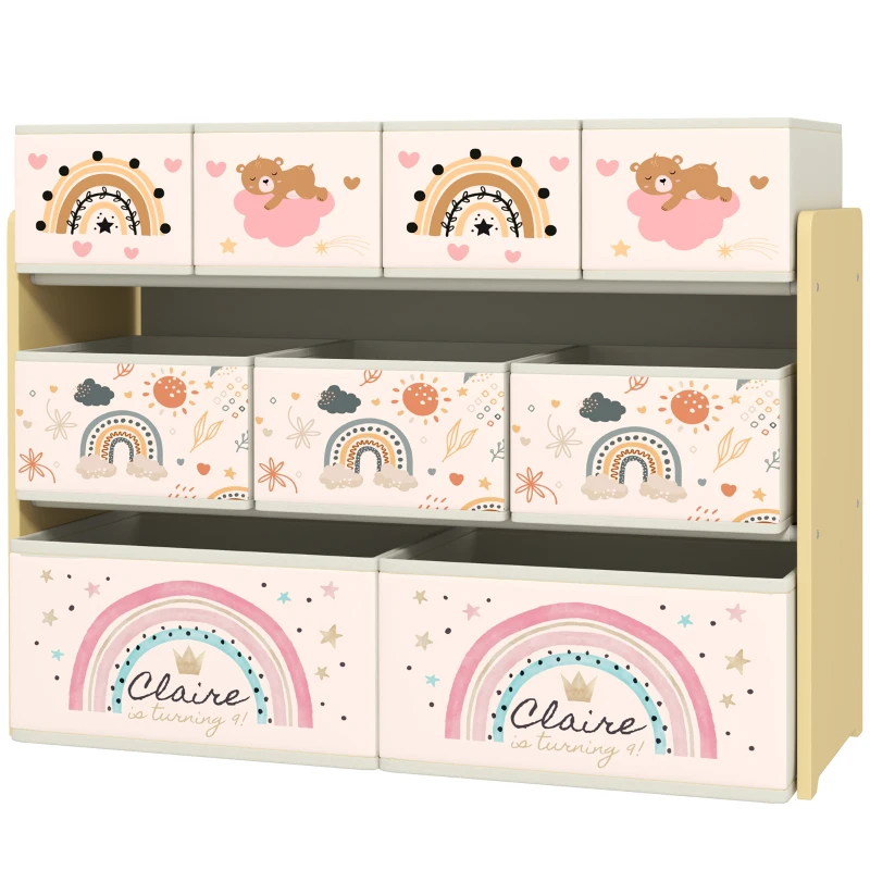 AIYAPLAY Dulap de depozitare pentru copii, 3 niveluri cu 9 containere din material textil, 93x30x70 cm, galben