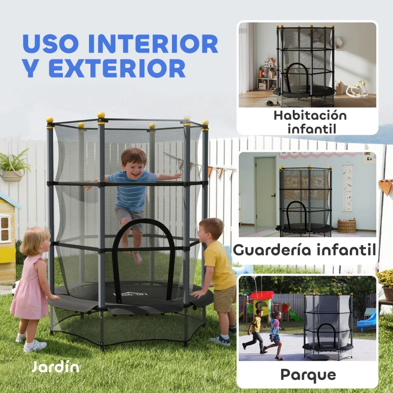 HOMCOM Trampolín para Niños de +3 Años Ø140 cm con Red de Seguridad y Marco de Acero para Interior y Exterior Negro