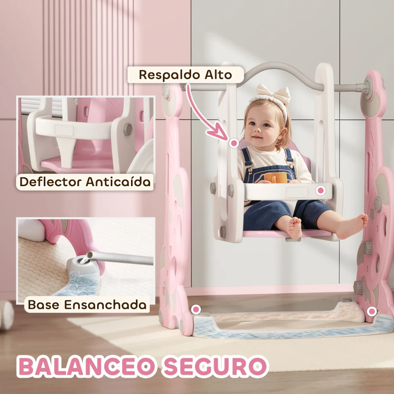 AIYAPLAY 4 en 1 Parque Infantil Interior para +18 Meses Conjunto con Trepador y Canasta con Temática de Cohete Rosa y Blanco