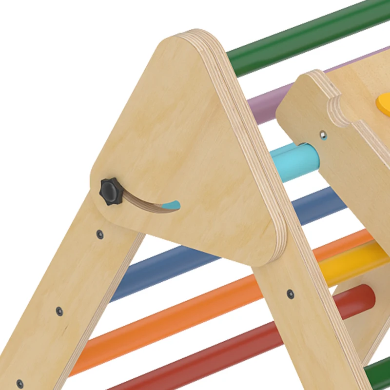 AIYAPLAY Toddler Climbing Frame for Kids with Ramp, 3 in 1 Wooden Pikler Triangle Set for 18-48 Months, Multicolour